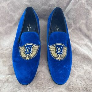 Louis Vuitton Velvet LV Crest Loafers Royal Blue Men’s Dress Shoes Size 7.5